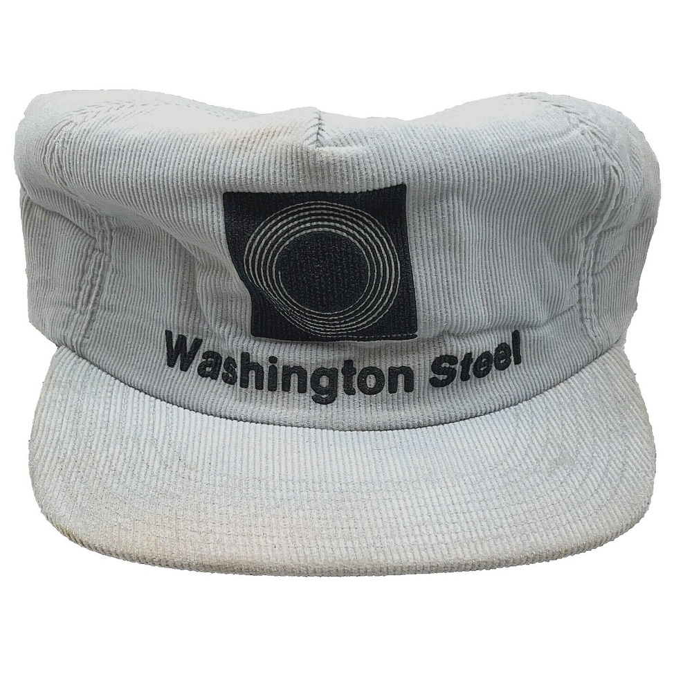 Vintage Corduroy Trucker Hat CapvWashington Steel‎ Snap Back  80s USA Puffy *